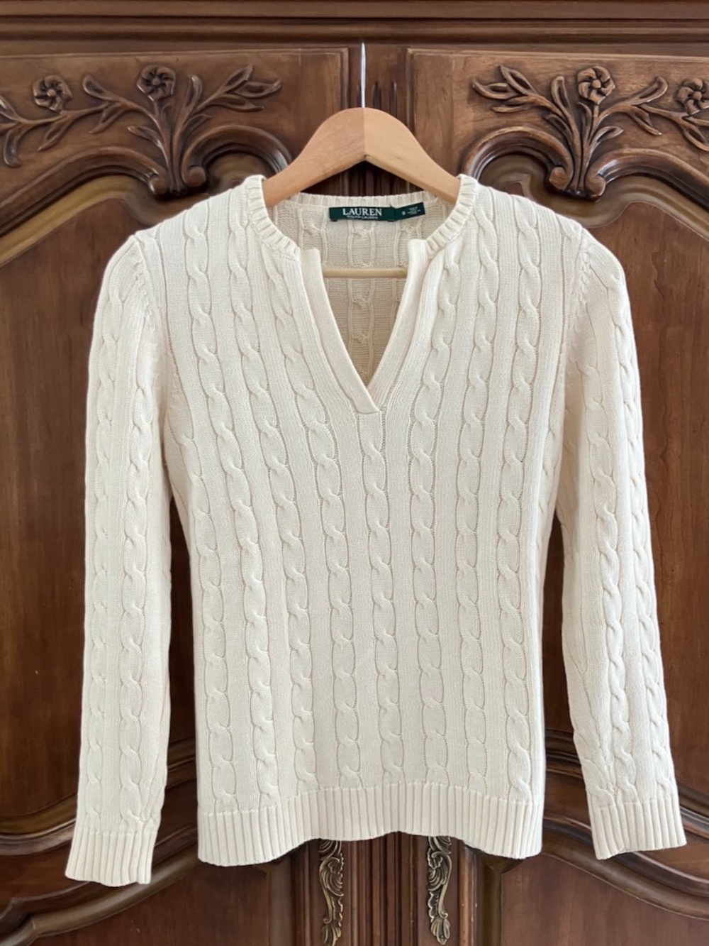 Lauren Ralph Lauren | Cable Knit | 100% Cotton | Split Neck | Ivory | Small